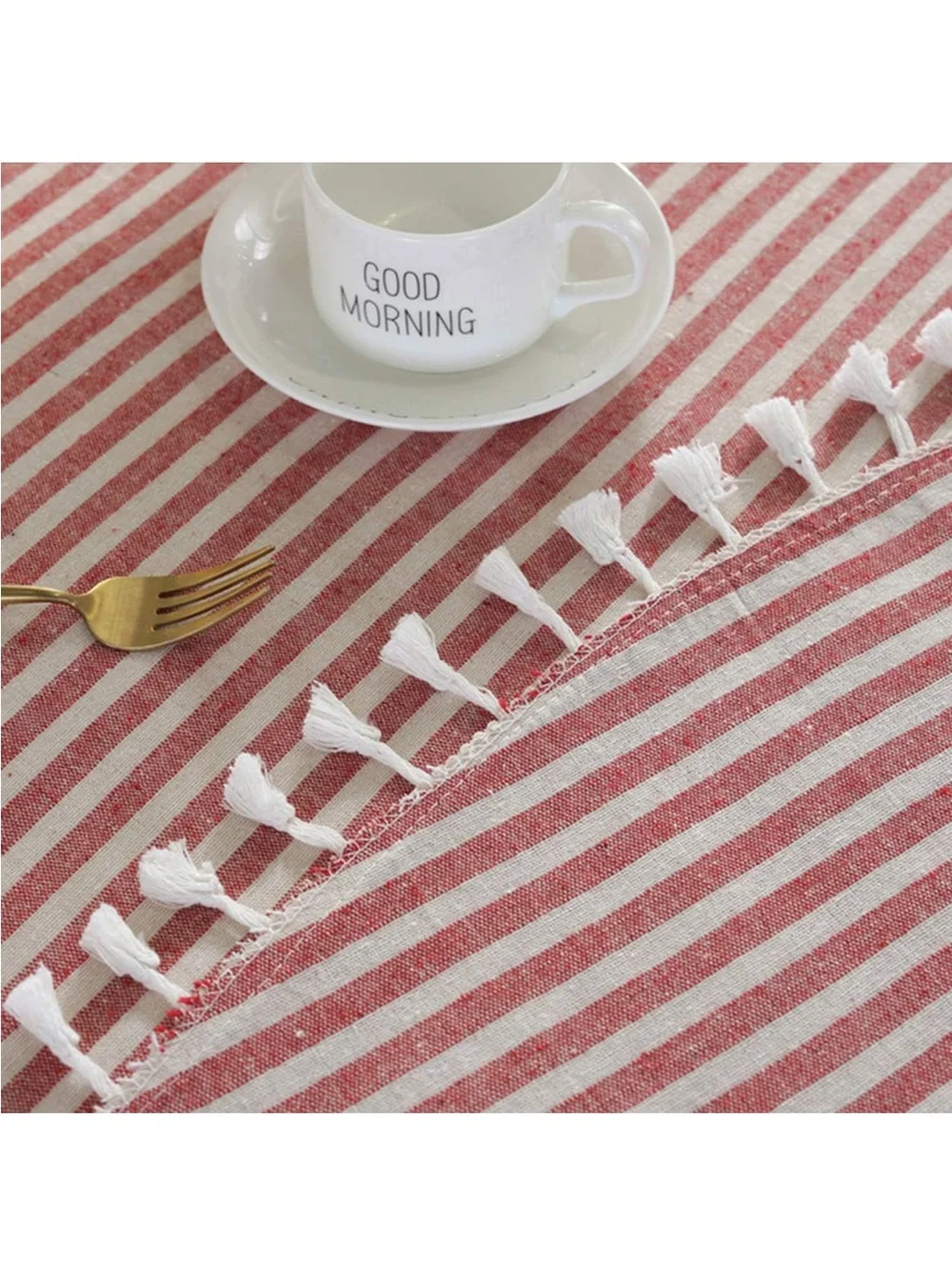 NEW meioro Round Tablecloth Stripe Tassel TableCloth. Cotton Blend w/ tassels